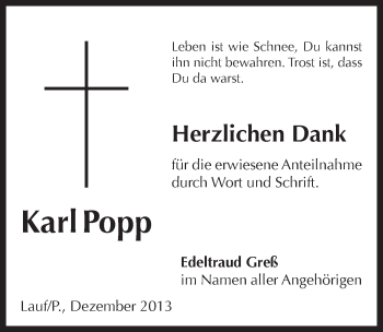 Traueranzeige von Karl Popp von Pegnitz-Zeitung